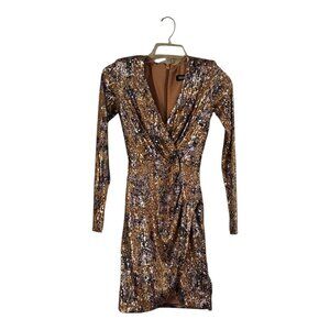 NWT Nookie Forever Long Sleeve Sequined Mini Dress Yellow Multicolor Size S